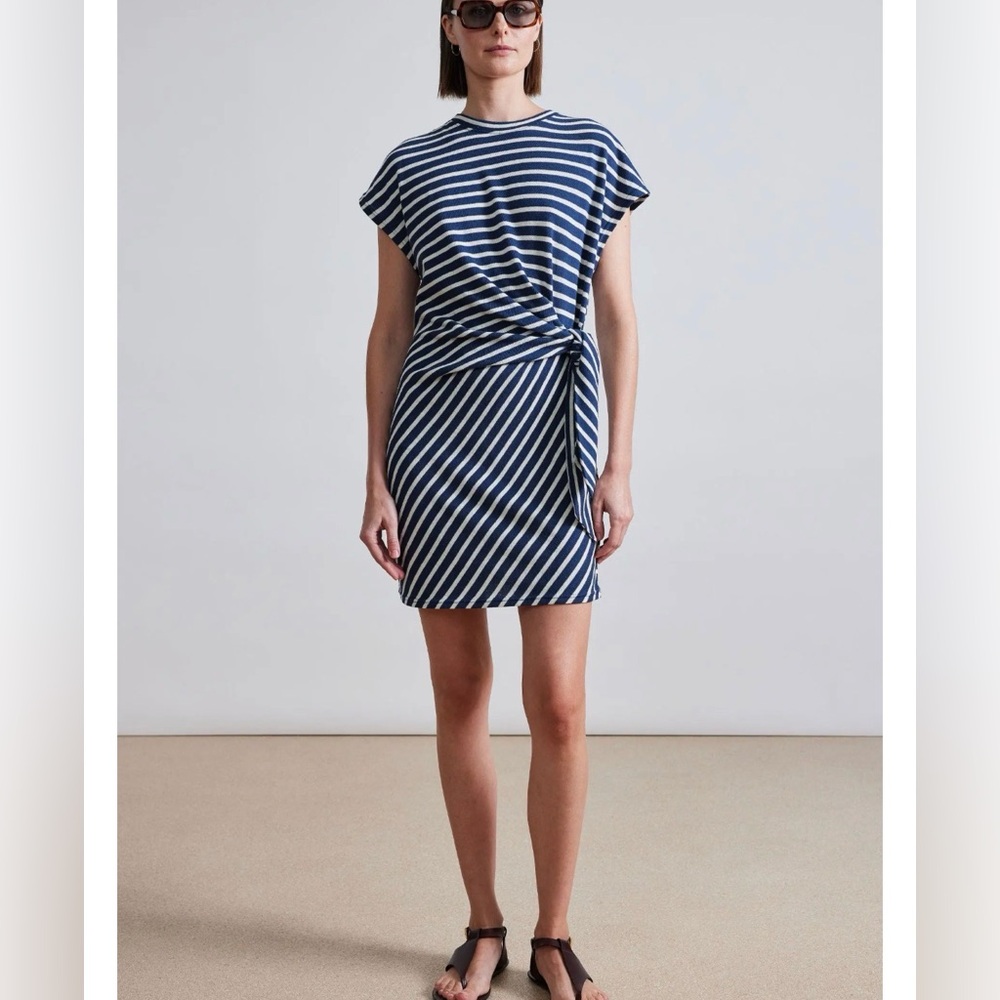 Apiece Apart Navy and White Striped Knot-Front Mini Dress